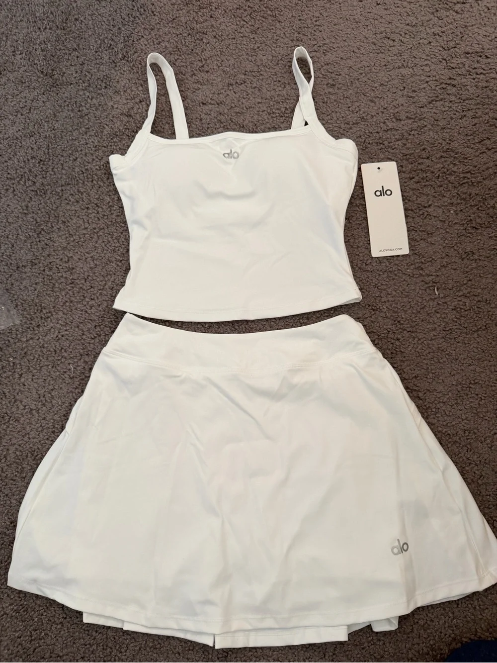 alo White Tank and Skirt Set